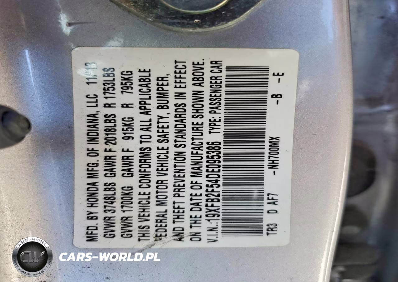 2013 Honda Civic Lx VIN:19XFB2F54DE095386 - 12