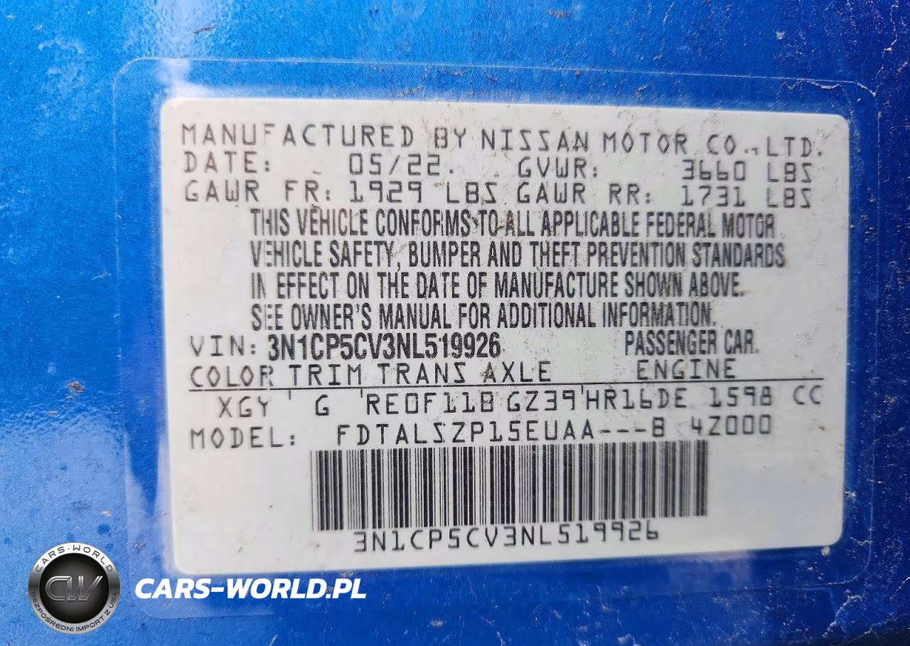 2022 Nissan Kicks Sv VIN:3N1CP5CV3NL519926 - 13