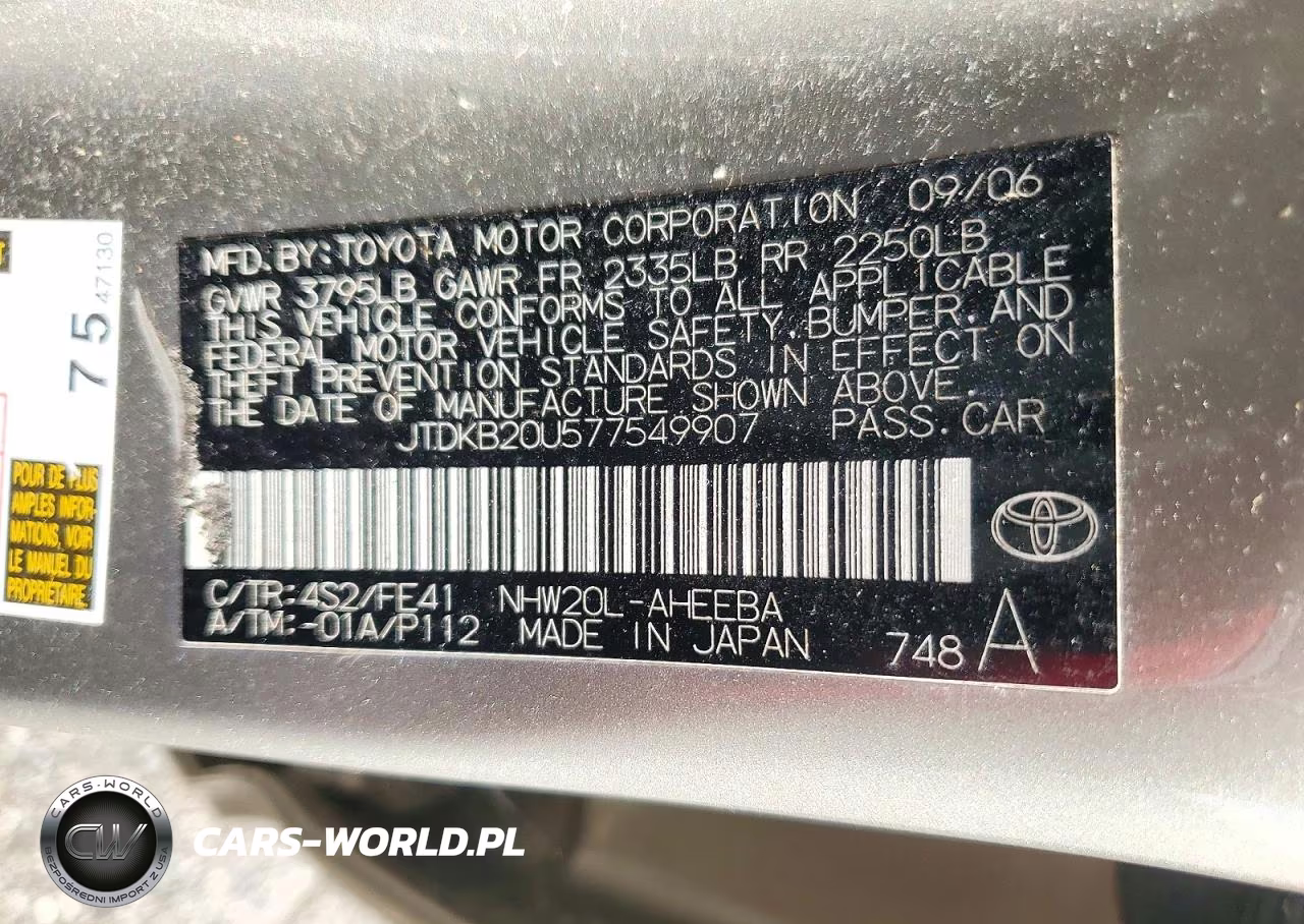 2007 Toyota Prius Base VIN:JTDKB20U577549907 - 12