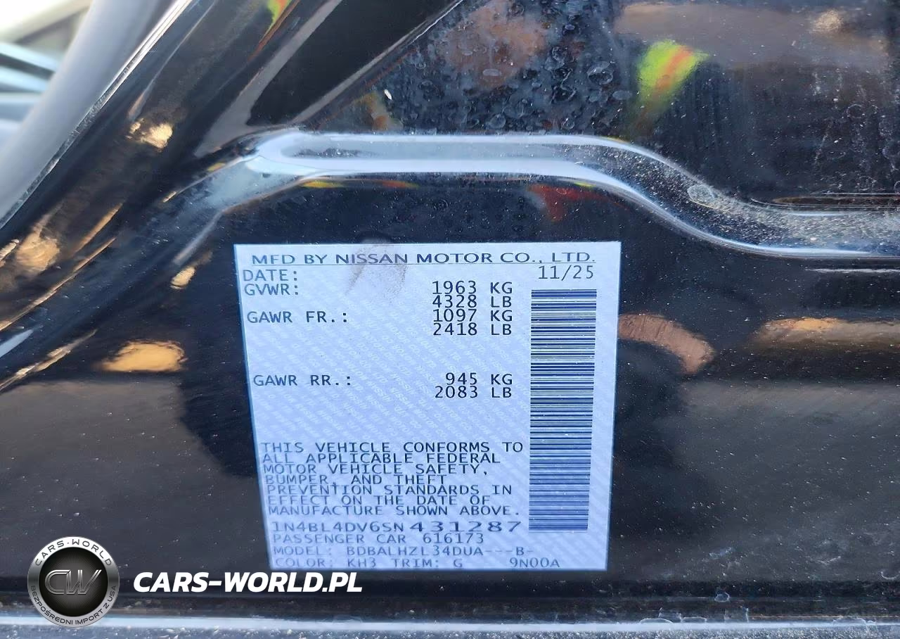 2025 Nissan Altima Sv VIN:1N4BL4DV6SN431287 - 13