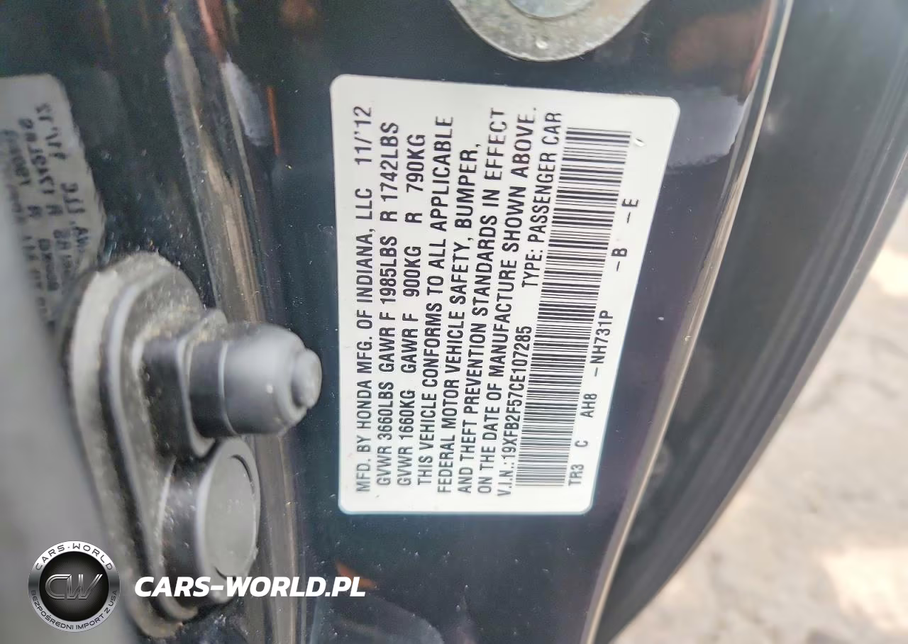 2012 Honda Civic Lx VIN:19XFB2F57CE107285 - 12