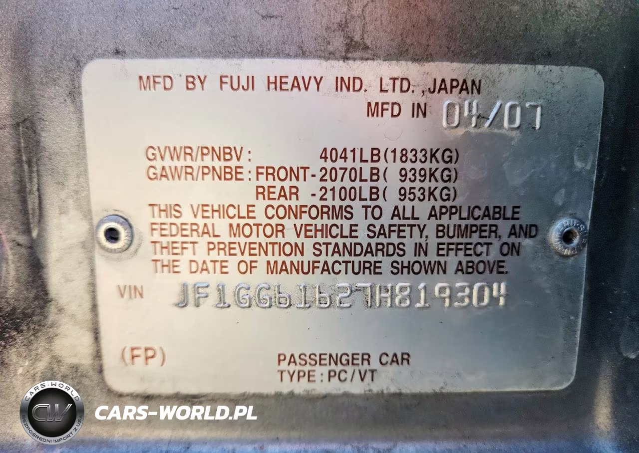 2007 Subaru Impreza 2.5I VIN:JF1GG61627H819304 - 12