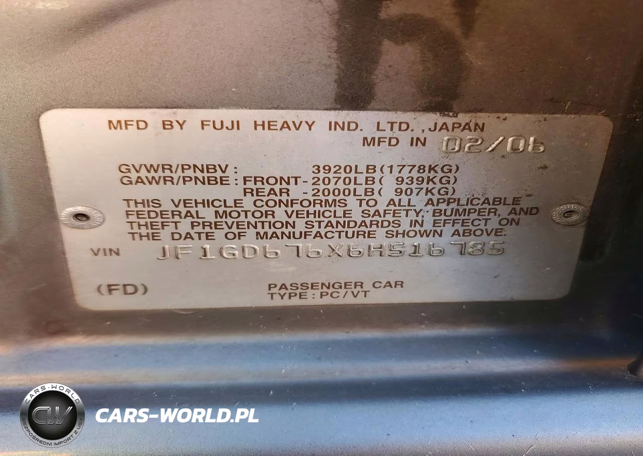 2006 Subaru Impreza 2.5I VIN:JF1GD676X6H516785 - 12
