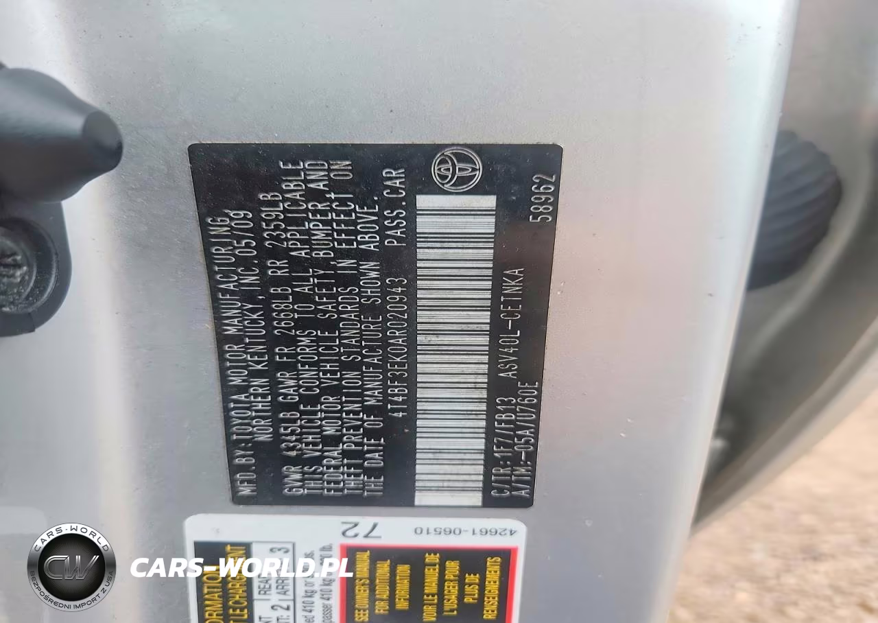 2010 Toyota Camry Base VIN:4T4BF3EK0AR020943 - 12