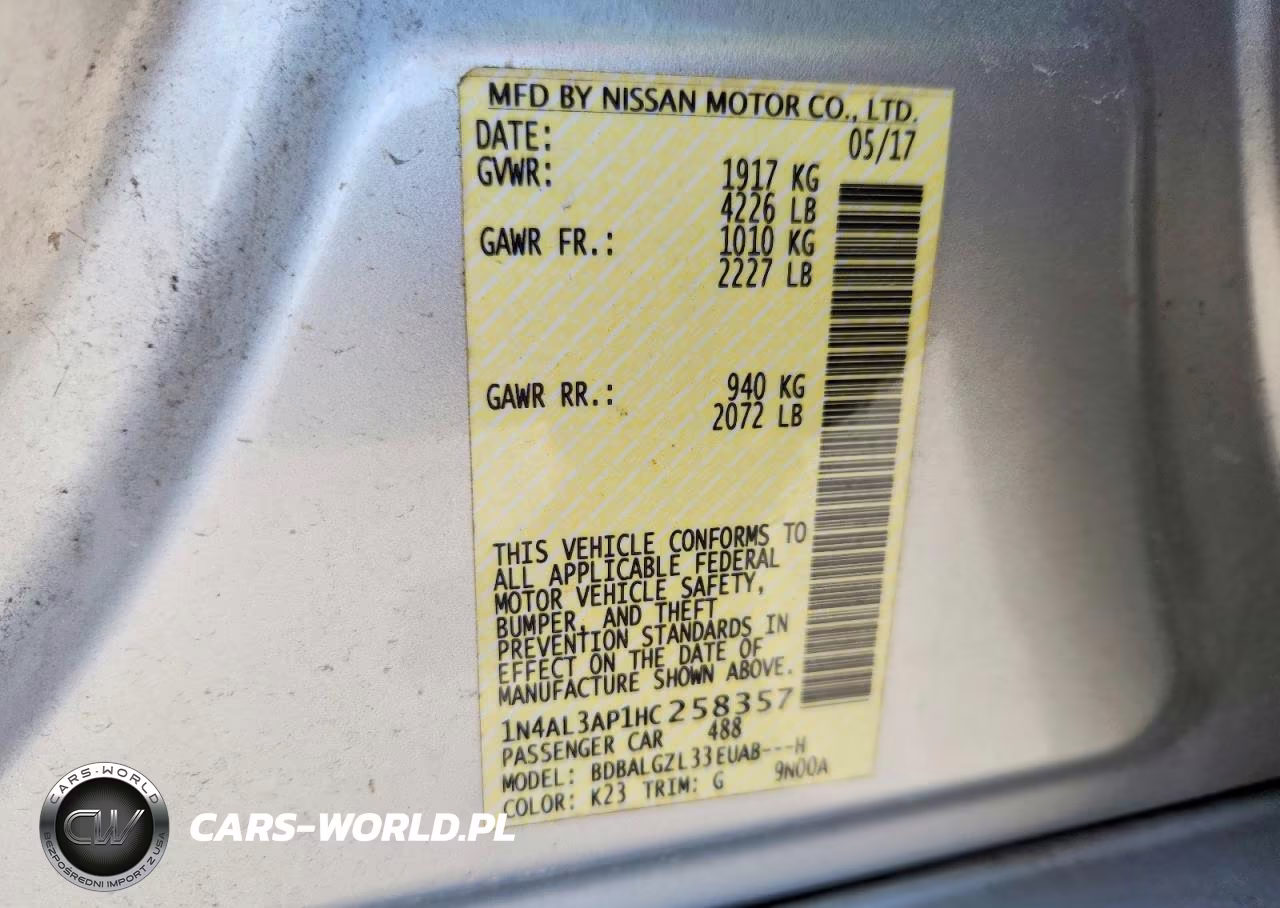 2017 Nissan Altima 2.5 S VIN:1N4AL3AP1HC258357 - 12