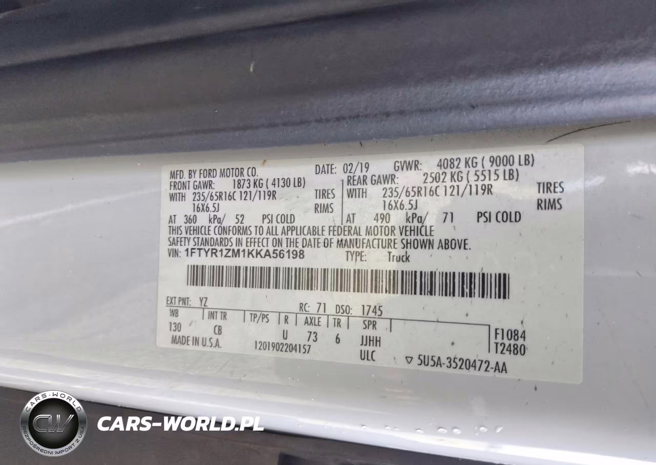 2019 Ford Transit T-250 VIN:1FTYR1ZM1KKA56198 - 13