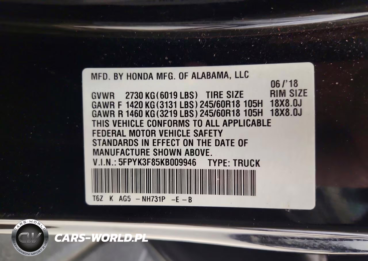 2019 Honda Ridgeline Black Edition VIN:5FPYK3F85KB009946 - 12