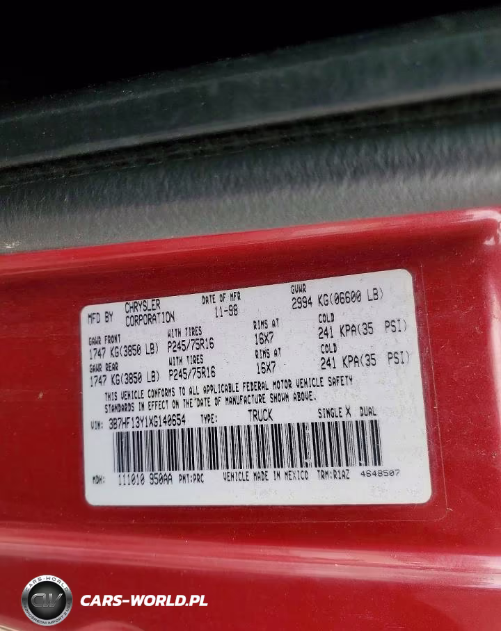 1999 Dodge Ram 1500 VIN:3B7HF13Y1XG140654 - 12