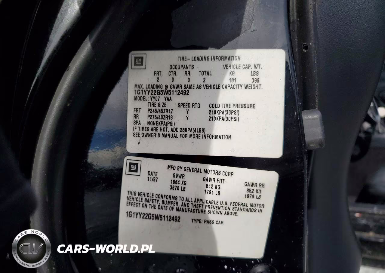 1998 Chevrolet Corvette VIN:1G1YY22G5W5112492 - 12