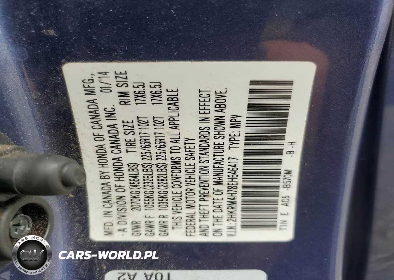 2014 Honda Cr-V Exl VIN:2HKRM4H78EH646417 - 13