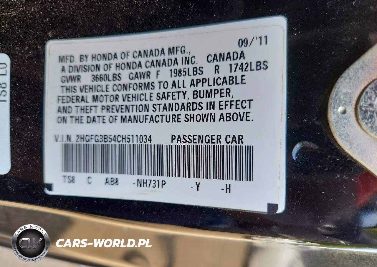 2012 Honda Civic Lx VIN:2HGFG3B54CH511034 - 12