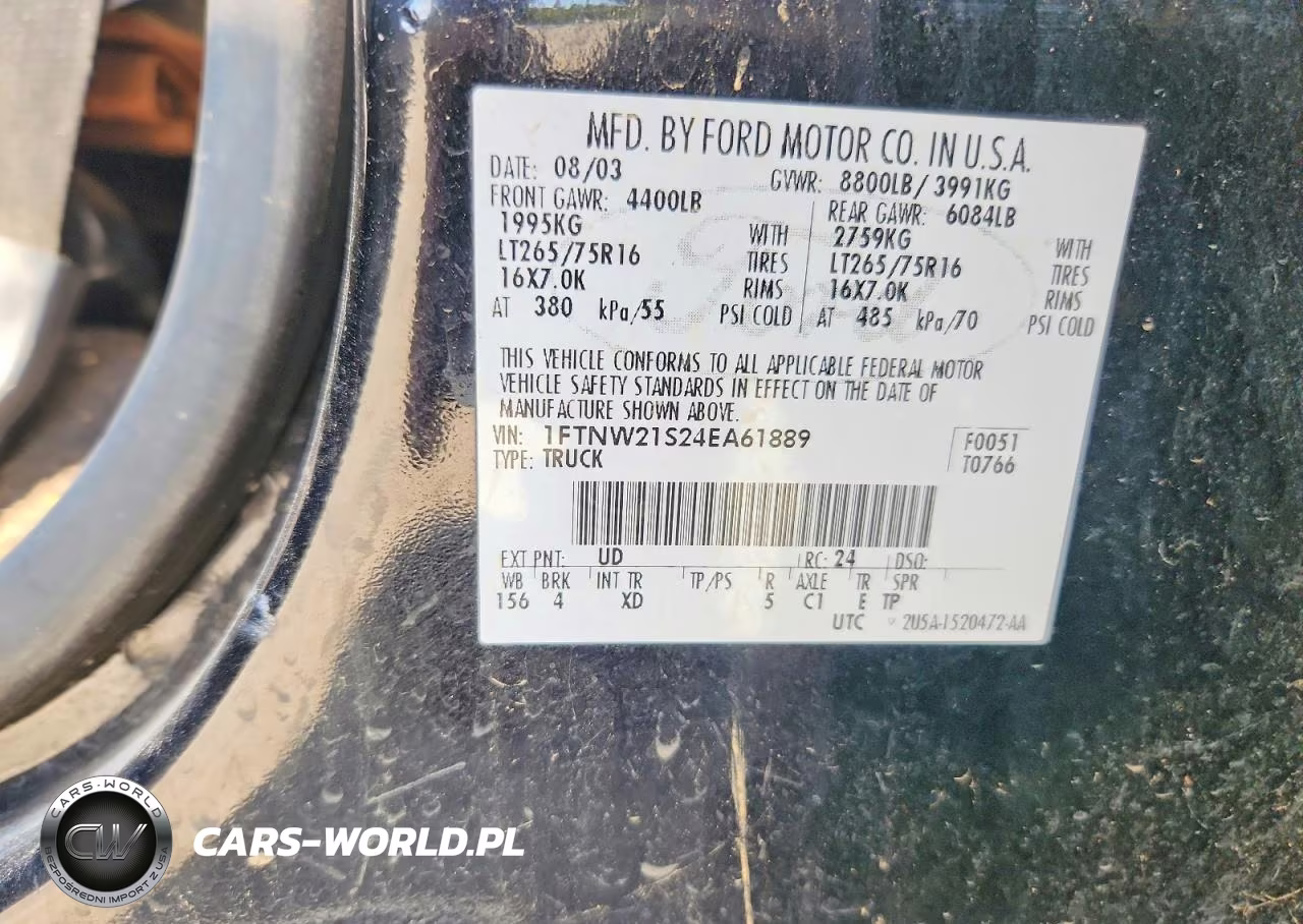 2004 Ford F250 Super Duty VIN:1FTNW21S24EA61889 - 12