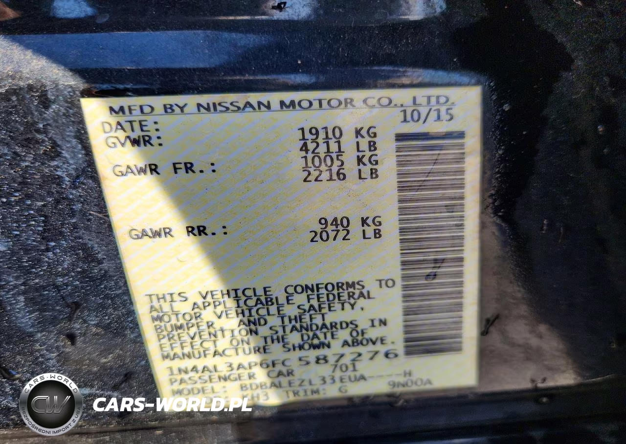 2015 Nissan Altima 2.5 S VIN:1N4AL3AP6FC587276 - 12