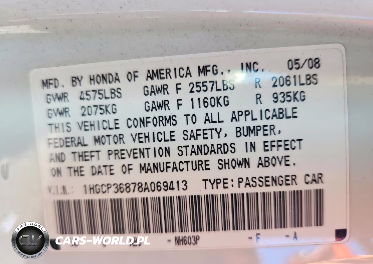 2008 Honda Accord Exl VIN:1HGCP36878A069413 - 13