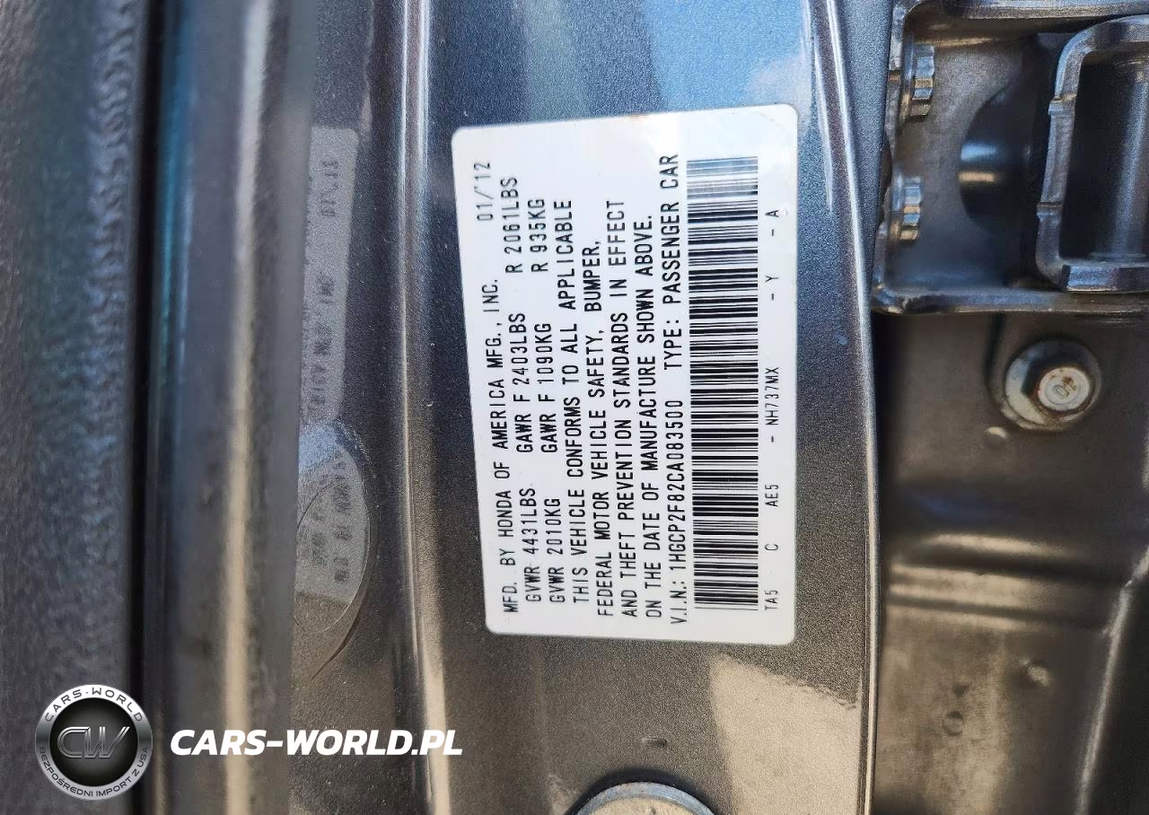 2012 Honda Accord Exl VIN:1HGCP2F82CA083500 - 12