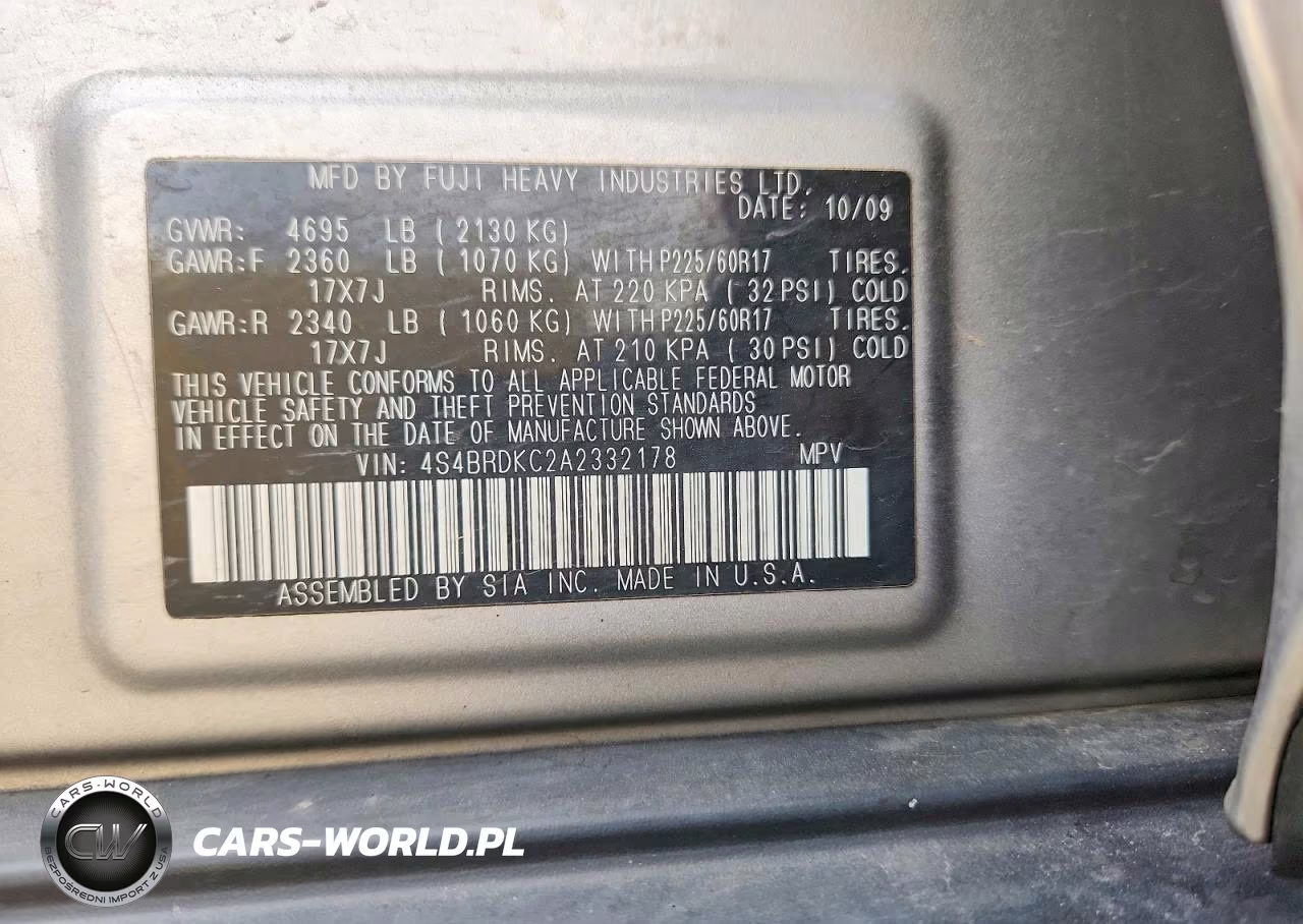 2010 Subaru Outback 3.6R Limited VIN:4S4BRDKC2A2332178 - 13