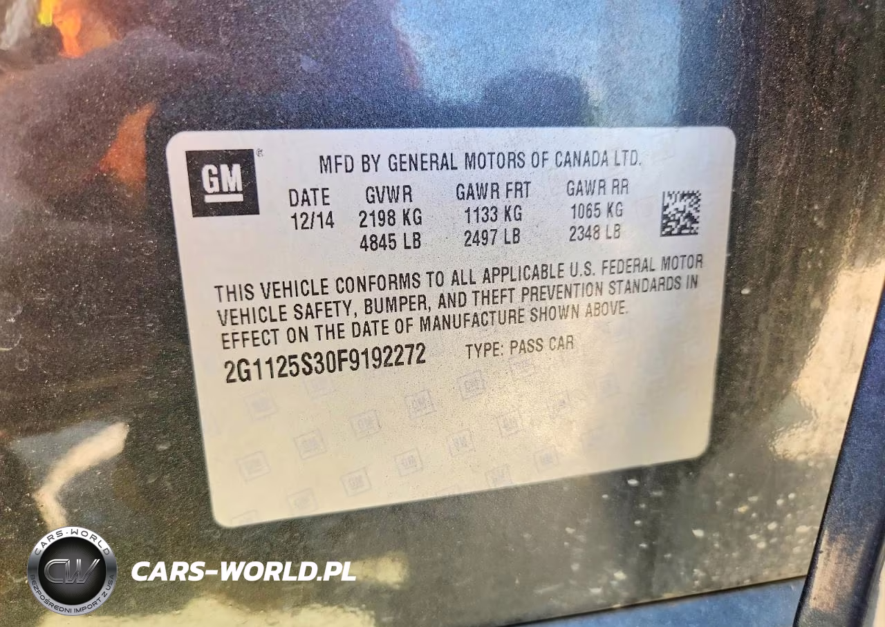 2015 Chevrolet Impala Lt VIN:2G1125S30F9192272 - 12