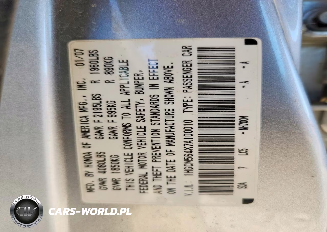 2007 Honda Accord Lx VIN:1HGCM564X7A100010 - 12