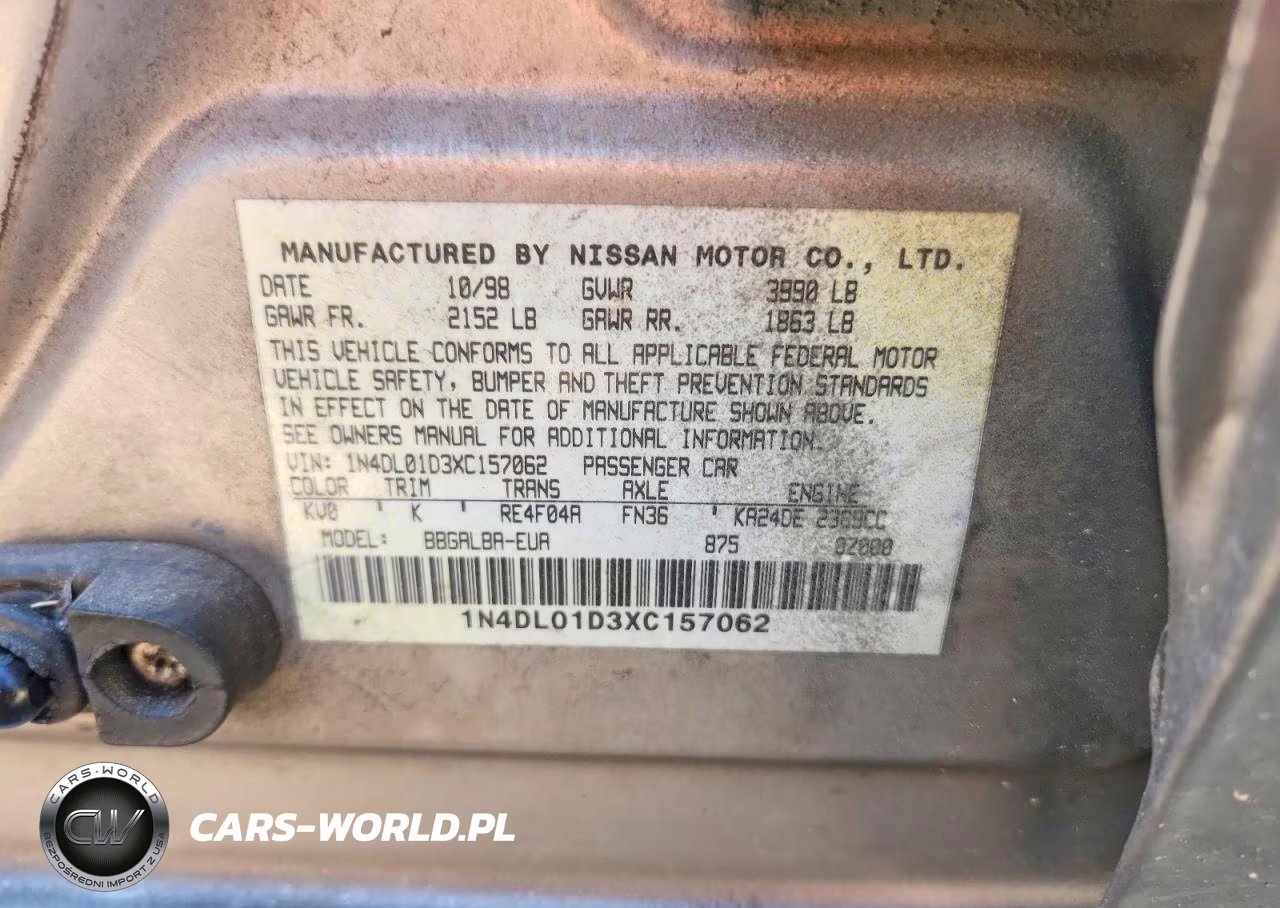 1999 Nissan Altima Xe VIN:1N4DL01D3XC157062 - 12