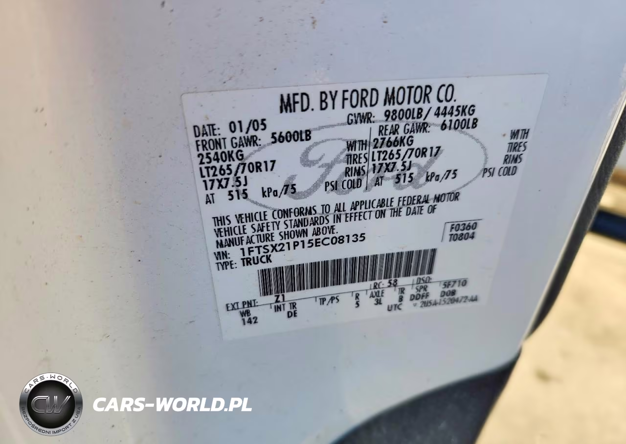2005 Ford F250 Super Duty VIN:1FTSX21P15EC08135 - 12
