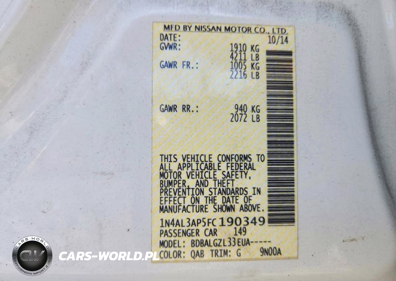 2015 Nissan Altima 2.5 S VIN:1N4AL3AP5FC190349 - 13