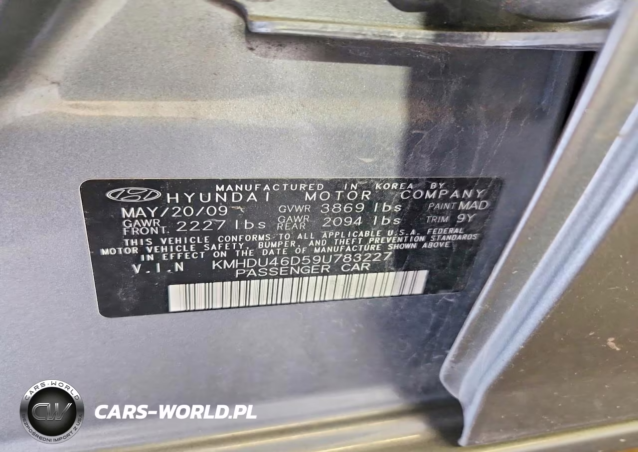 2009 Hyundai Elantra Gls VIN:KMHDU46D59U783227 - 12