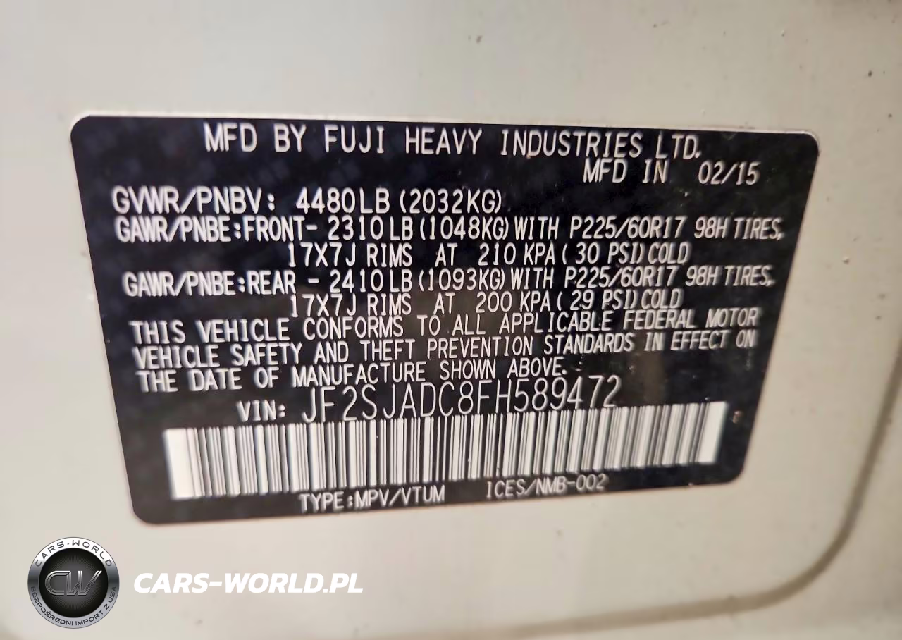 2015 Subaru Forester 2.5I Premium VIN:JF2SJADC8FH589472 - 12