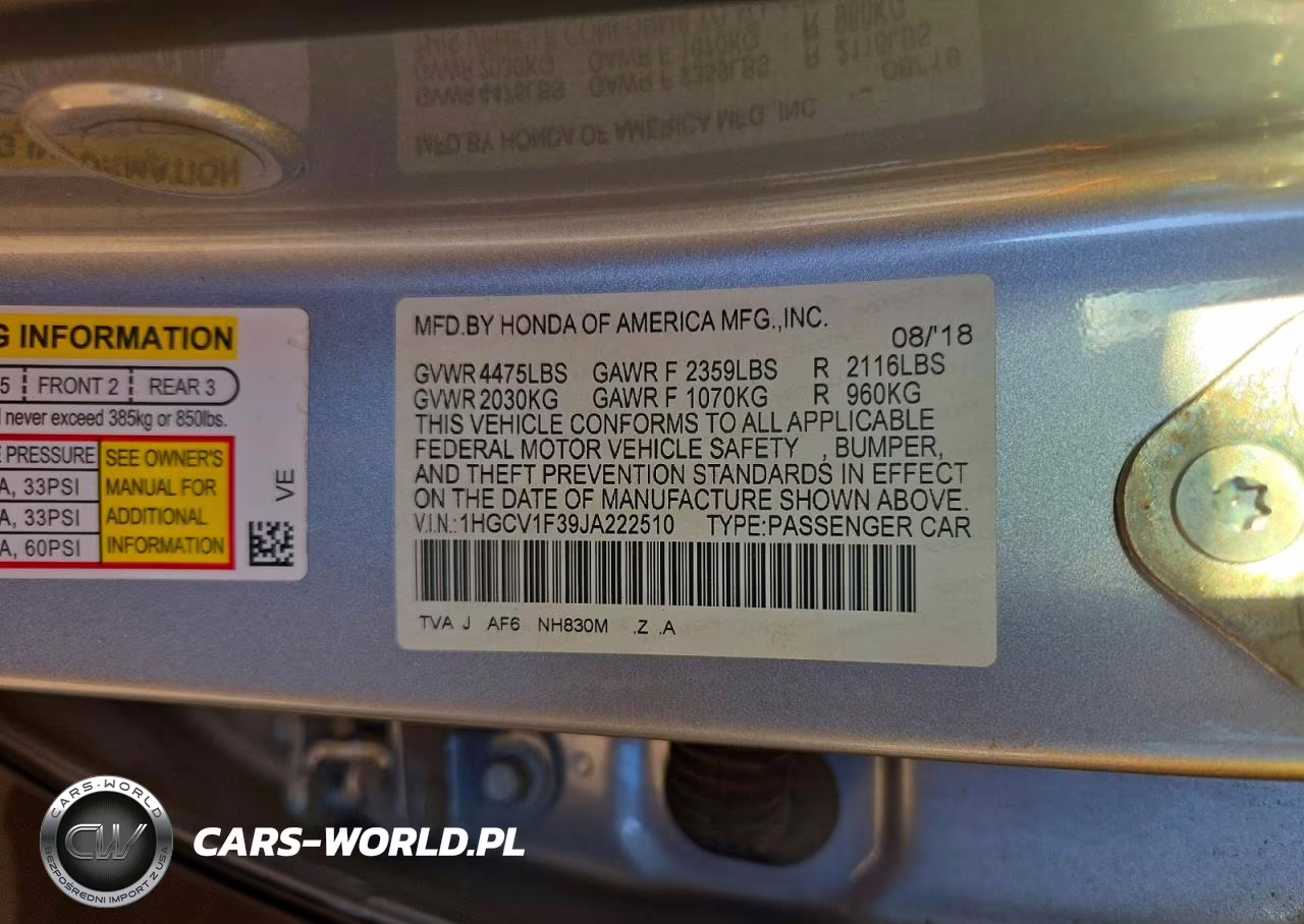 2018 Honda Accord Sport VIN:1HGCV1F39JA222510 - 12