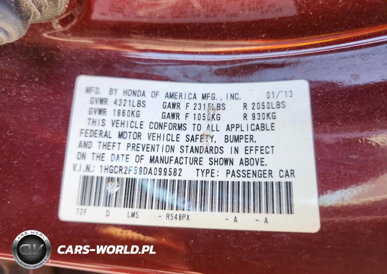 2013 Honda Accord Sport VIN:1HGCR2F59DA099582 - 12