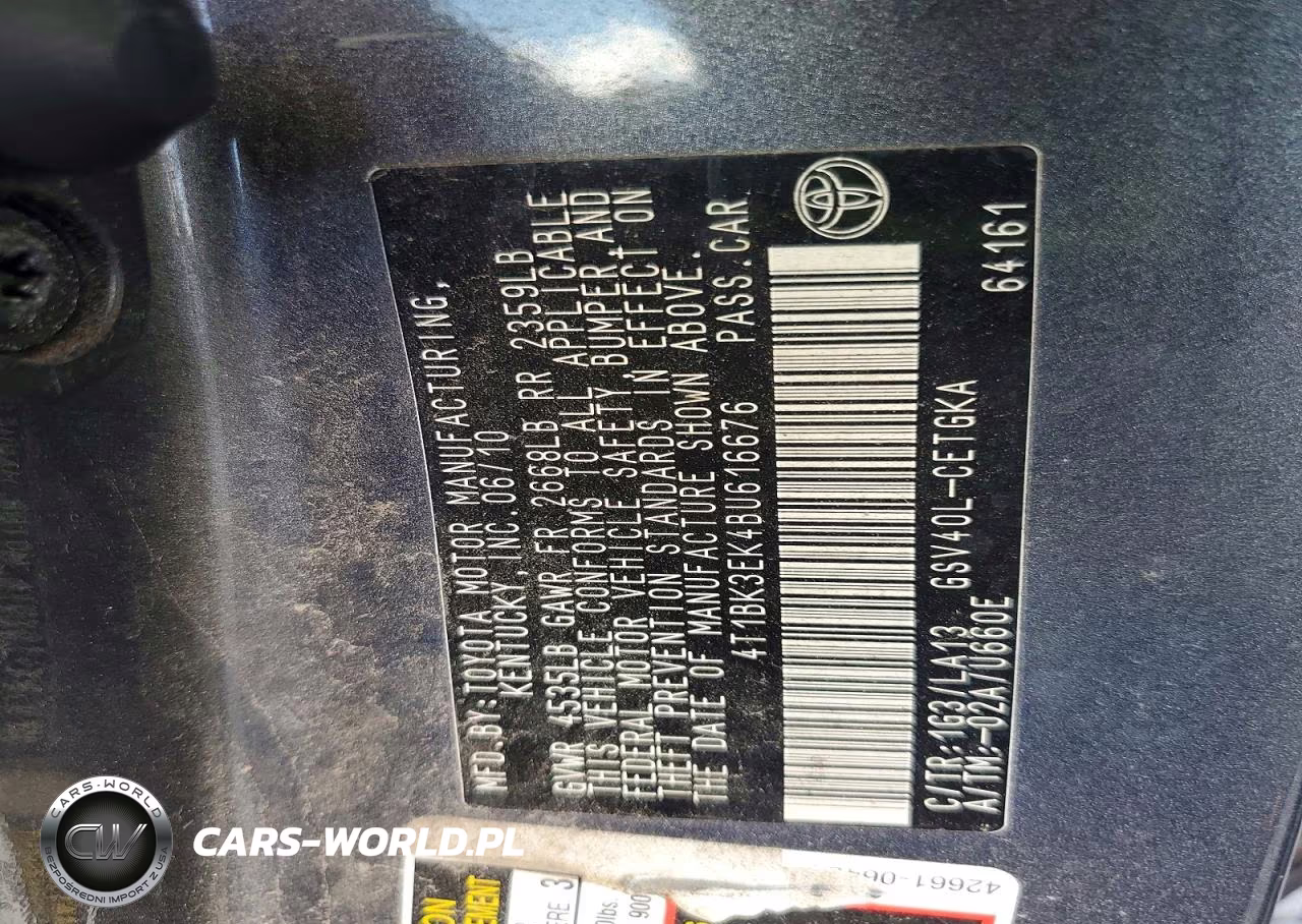 2011 Toyota Camry Xle V6 VIN:4T1BK3EK4BU616676 - 12