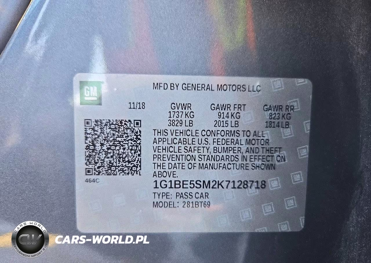 2019 Chevrolet Cruze Lt VIN:1G1BE5SM2K7128718 - 12
