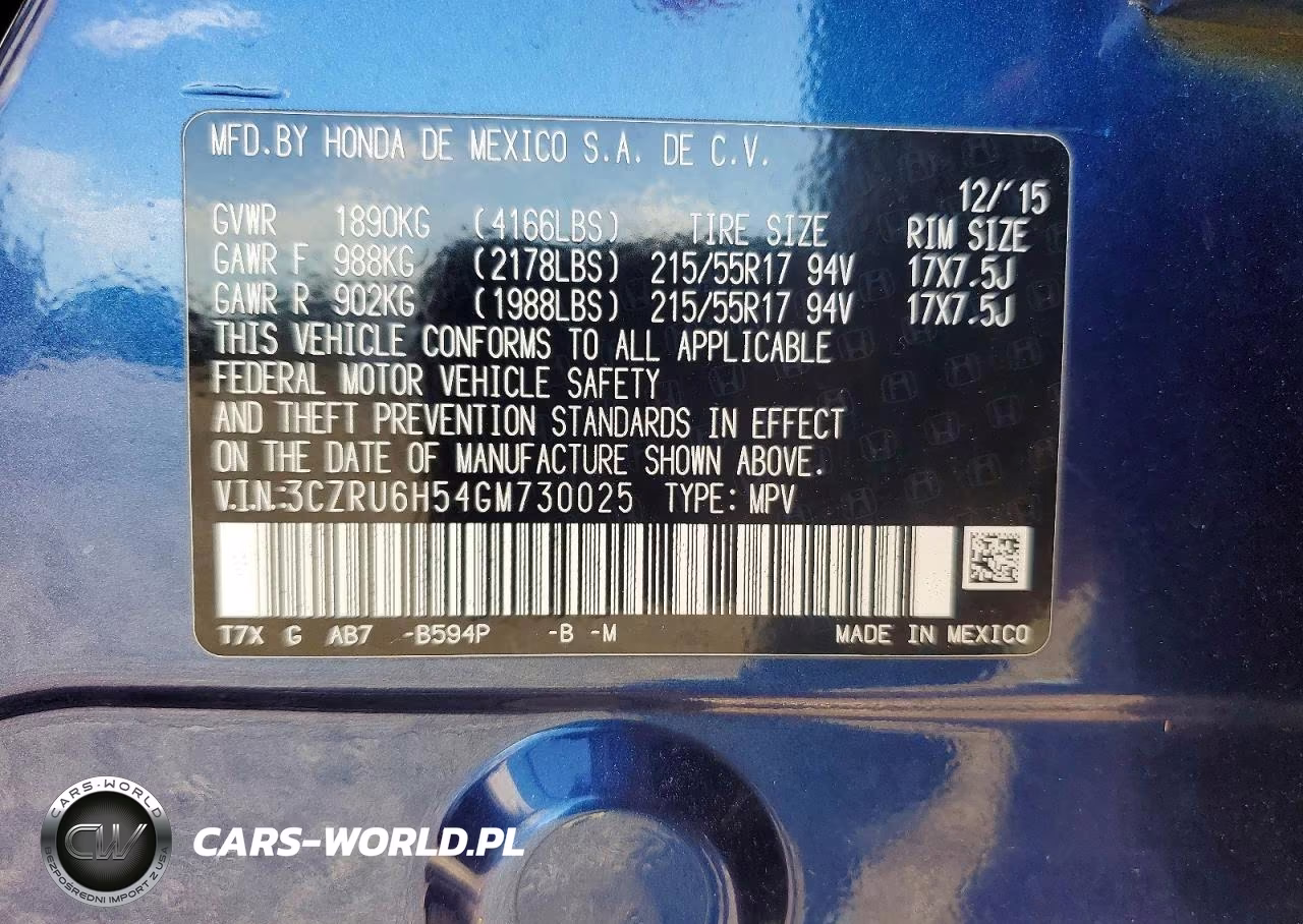 2016 Honda Hr-V Ex VIN:3CZRU6H54GM730025 - 12