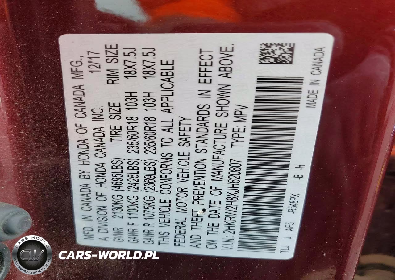 2018 Honda Cr-V Exl VIN:2HKRW2H8XJH620807 - 13