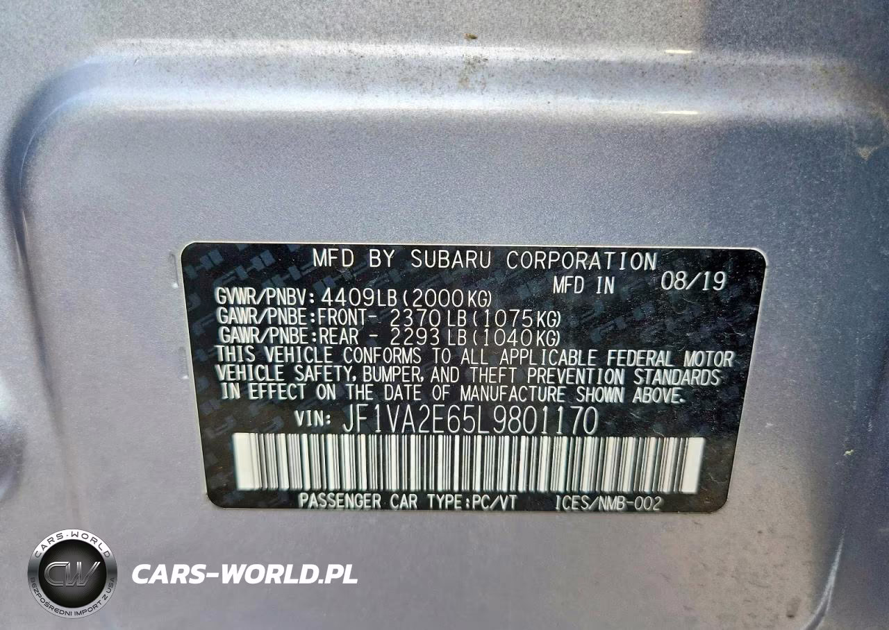 2020 Subaru Wrx Sti VIN:JF1VA2E65L9801170 - 12