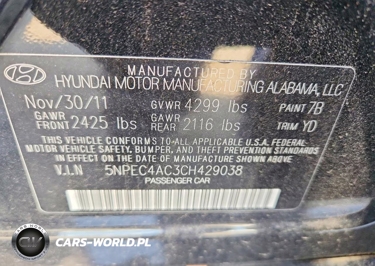 2012 Hyundai Sonata Limited VIN:5NPEC4AC3CH429038 - 12