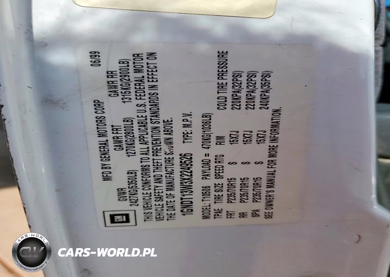 1999 Chevrolet Blazer VIN:1GNDT13W3X2249526 - 13