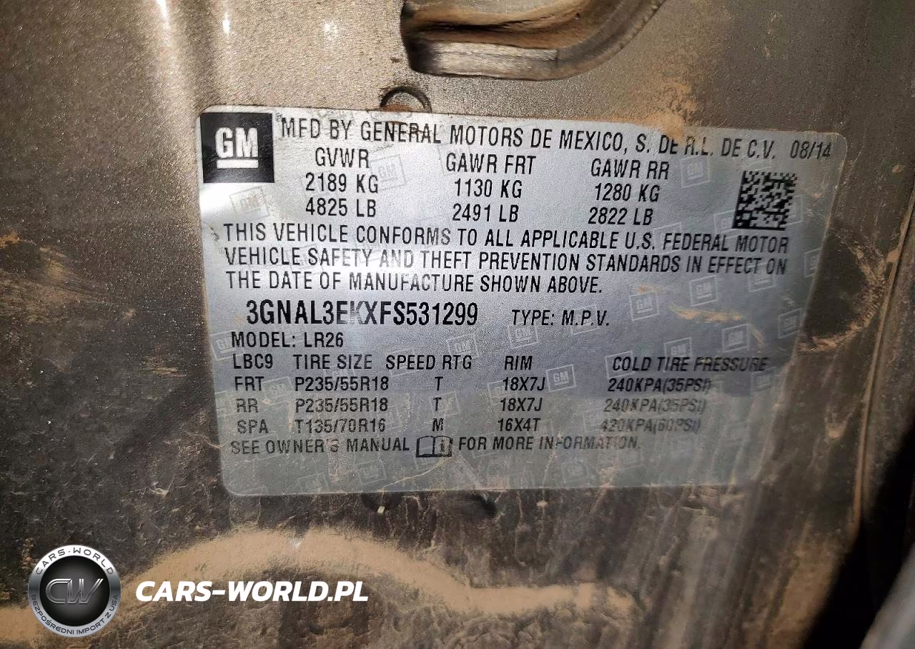 2015 Chevrolet Captiva Lt VIN:3GNAL3EKXFS531299 - 13