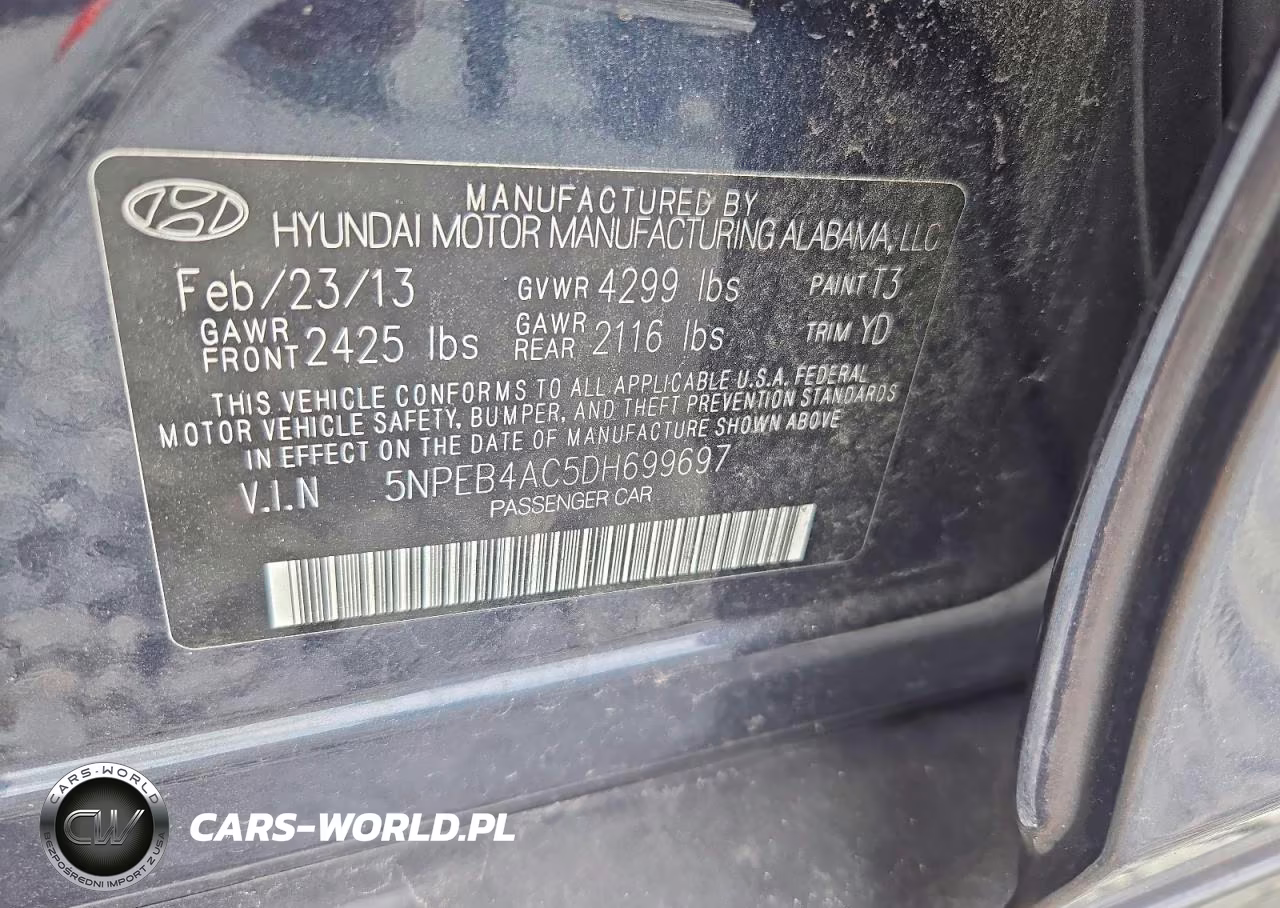 2013 Hyundai Sonata Gls VIN:5NPEB4AC5DH699697 - 13