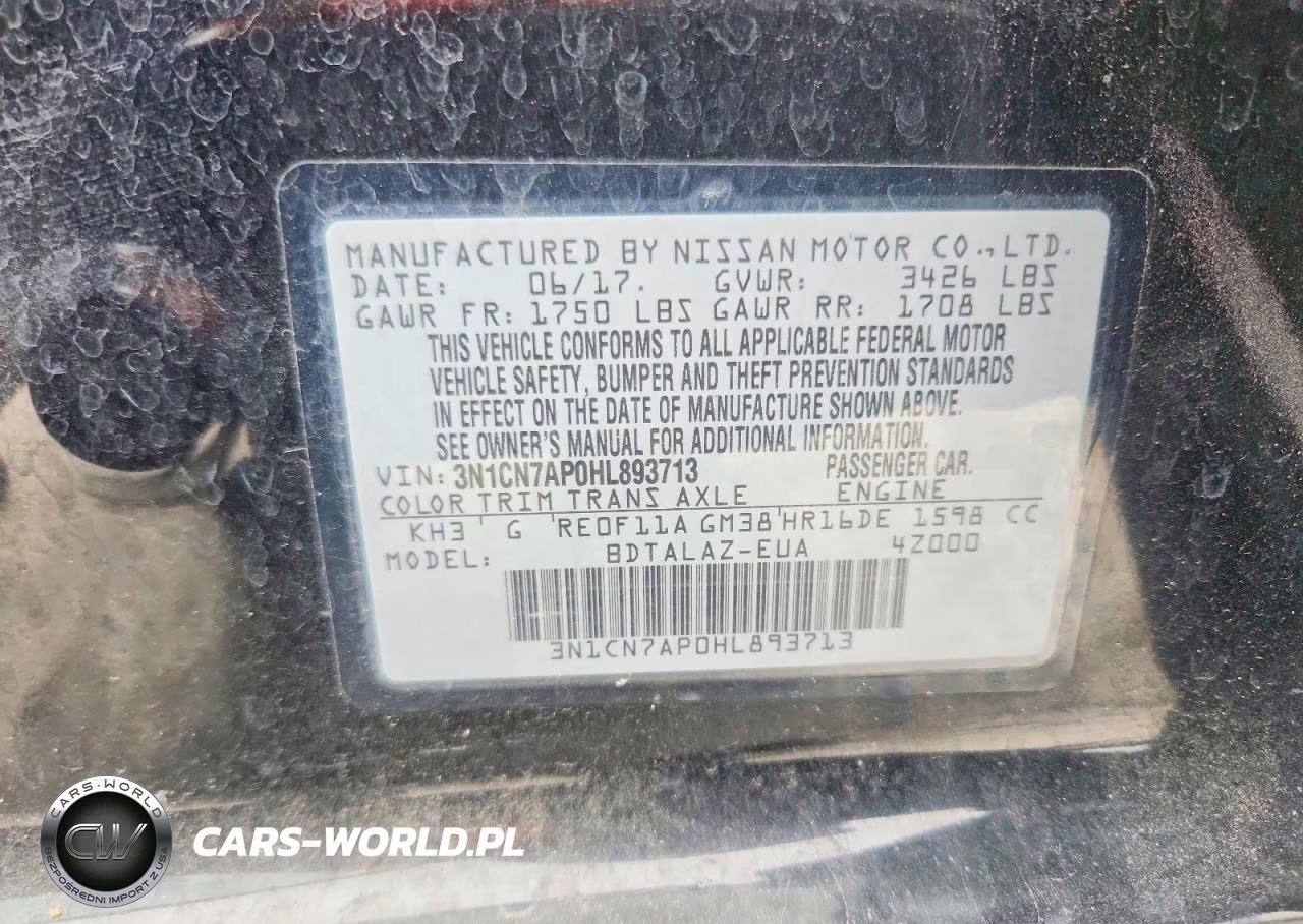 2017 Nissan Versa 1.6 S Plus VIN:3N1CN7AP0HL893713 - 12