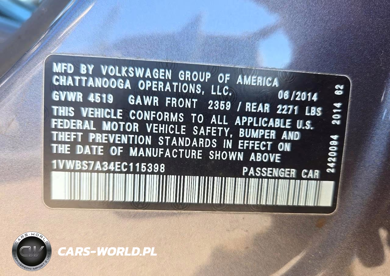 2014 Volkswagen Passat Se VIN:1VWBS7A34EC115398 - 12