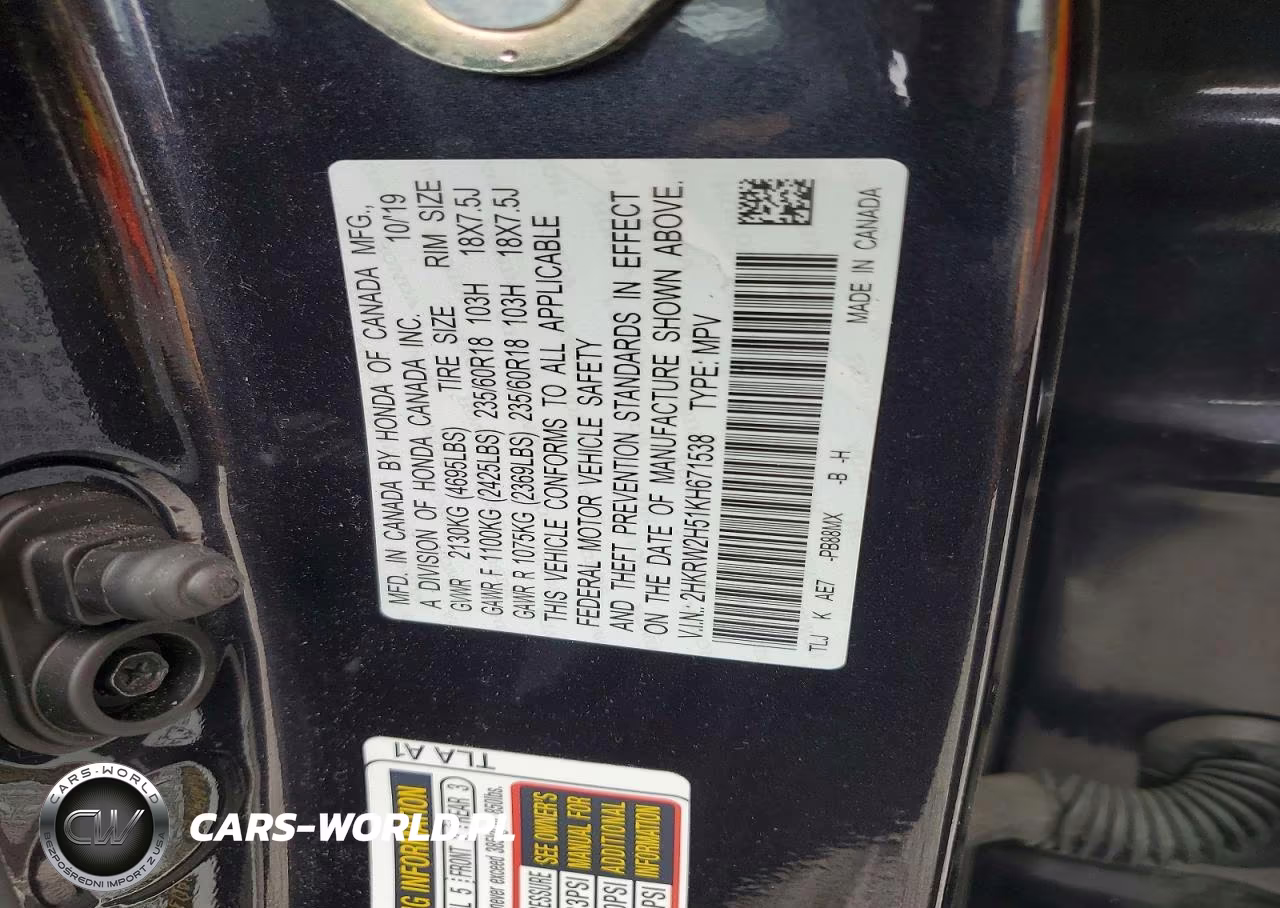 2019 Honda Cr-V Ex VIN:2HKRW2H51KH671538 - 12