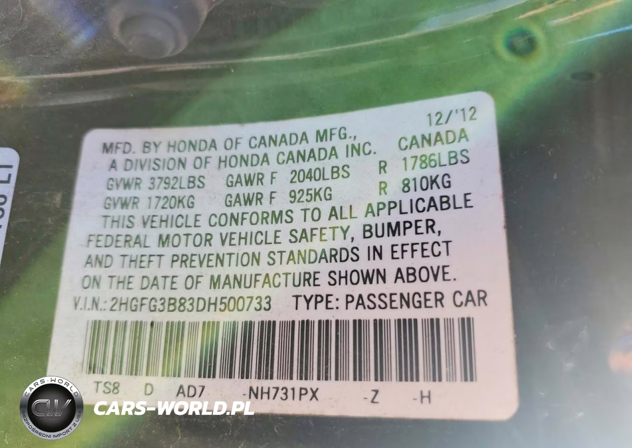 2013 Honda Civic Ex VIN:2HGFG3B83DH500733 - 13