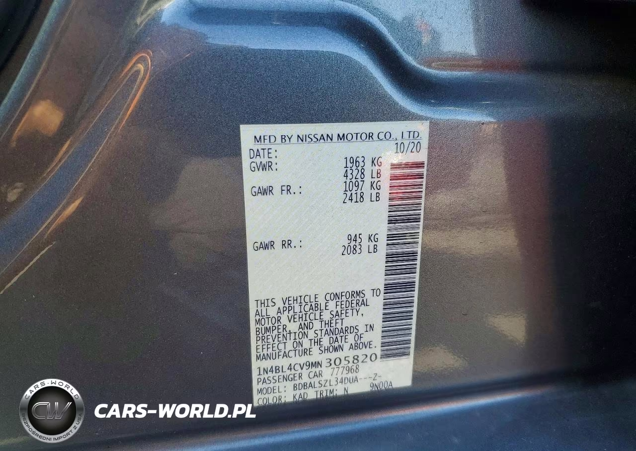 2021 Nissan Altima Sr VIN:1N4BL4CV9MN305820 - 12