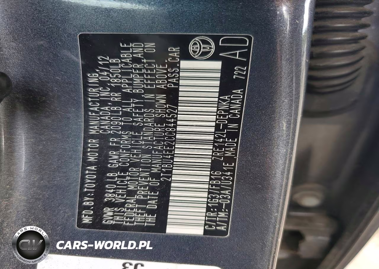 2012 Toyota Corolla Le VIN:2T1BU4EE2CC844527 - 12