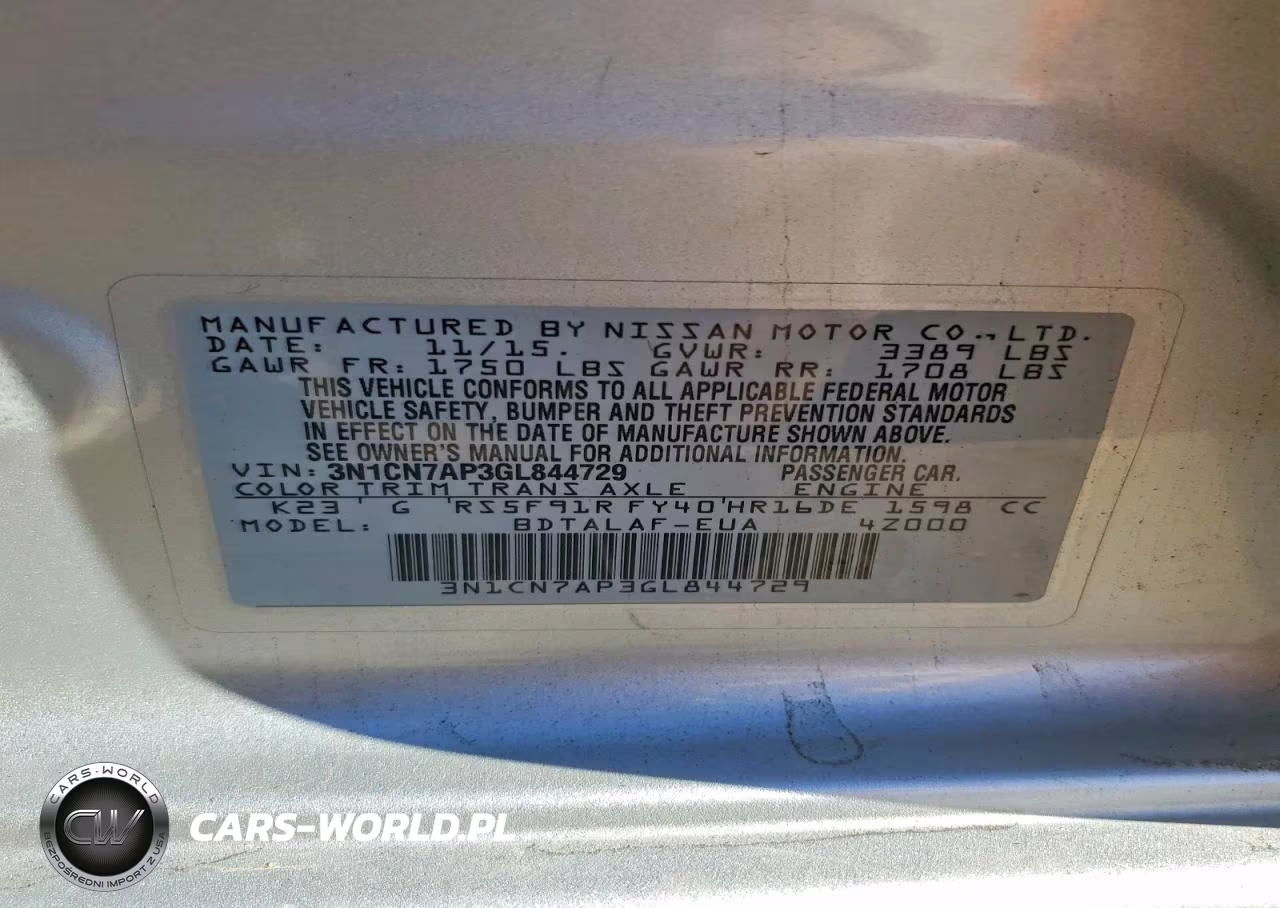 2016 Nissan Versa 1.6 S VIN:3N1CN7AP3GL844729 - 12