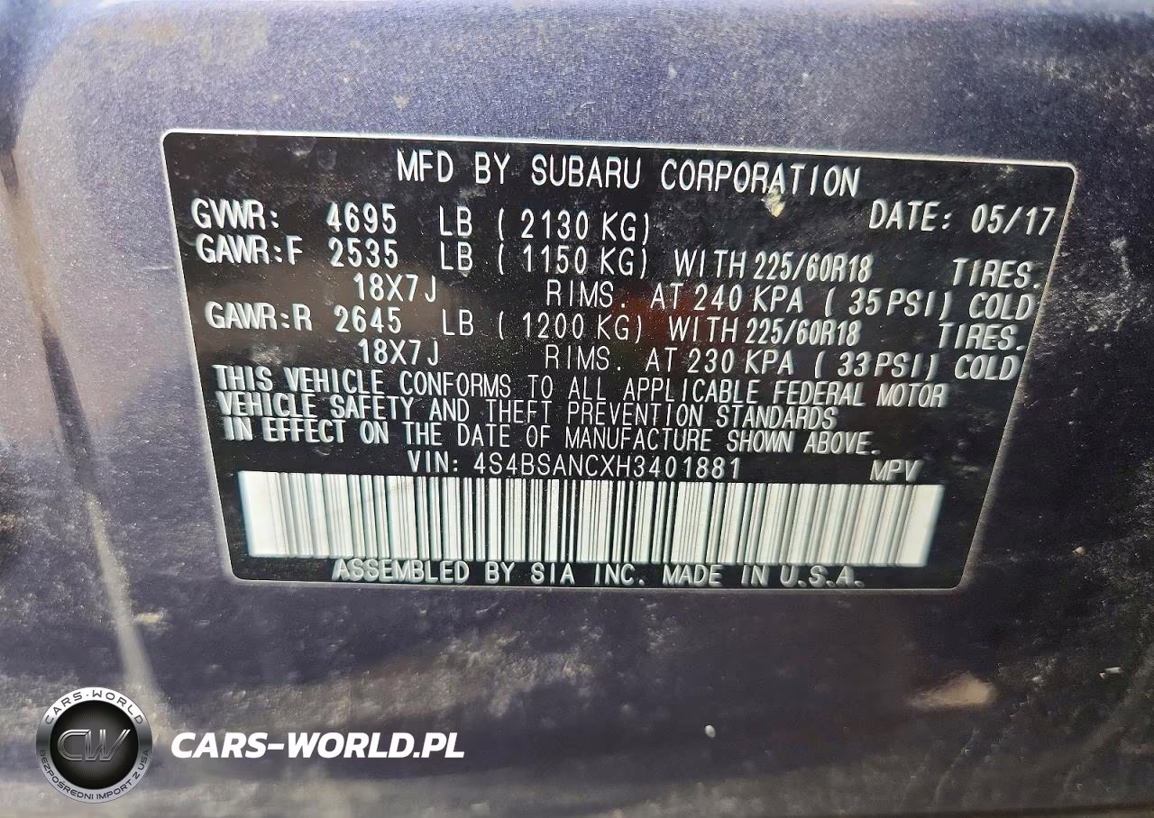 2017 Subaru Outback 2.5I Limited VIN:4S4BSANCXH3401881 - 13