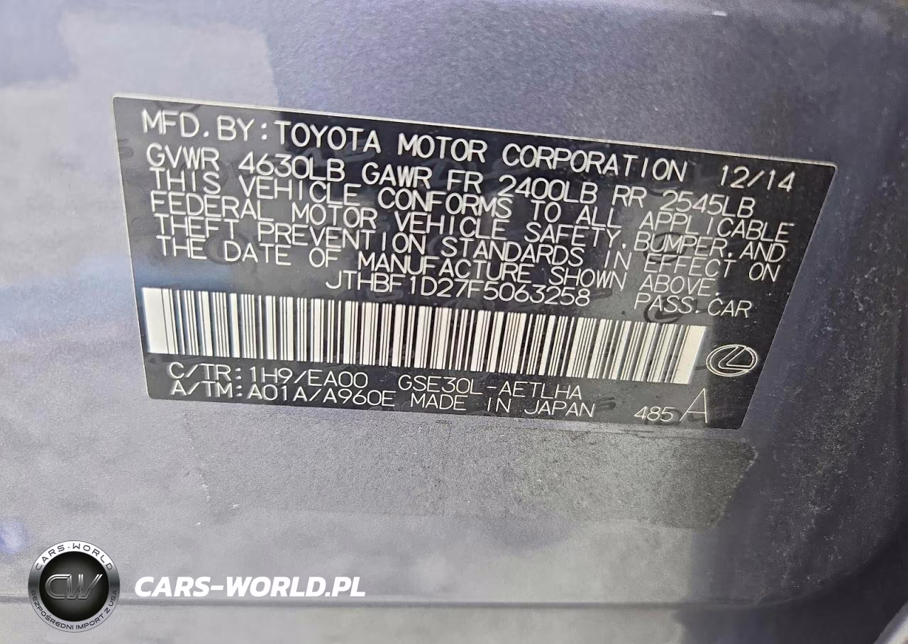 2015 Lexus Is 250 VIN:JTHBF1D27F5063258 - 12