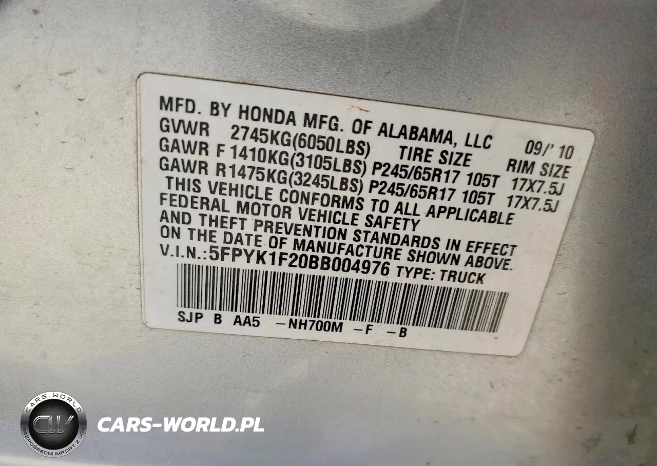 2011 Honda Ridgeline Rt VIN:5FPYK1F20BB004976 - 12