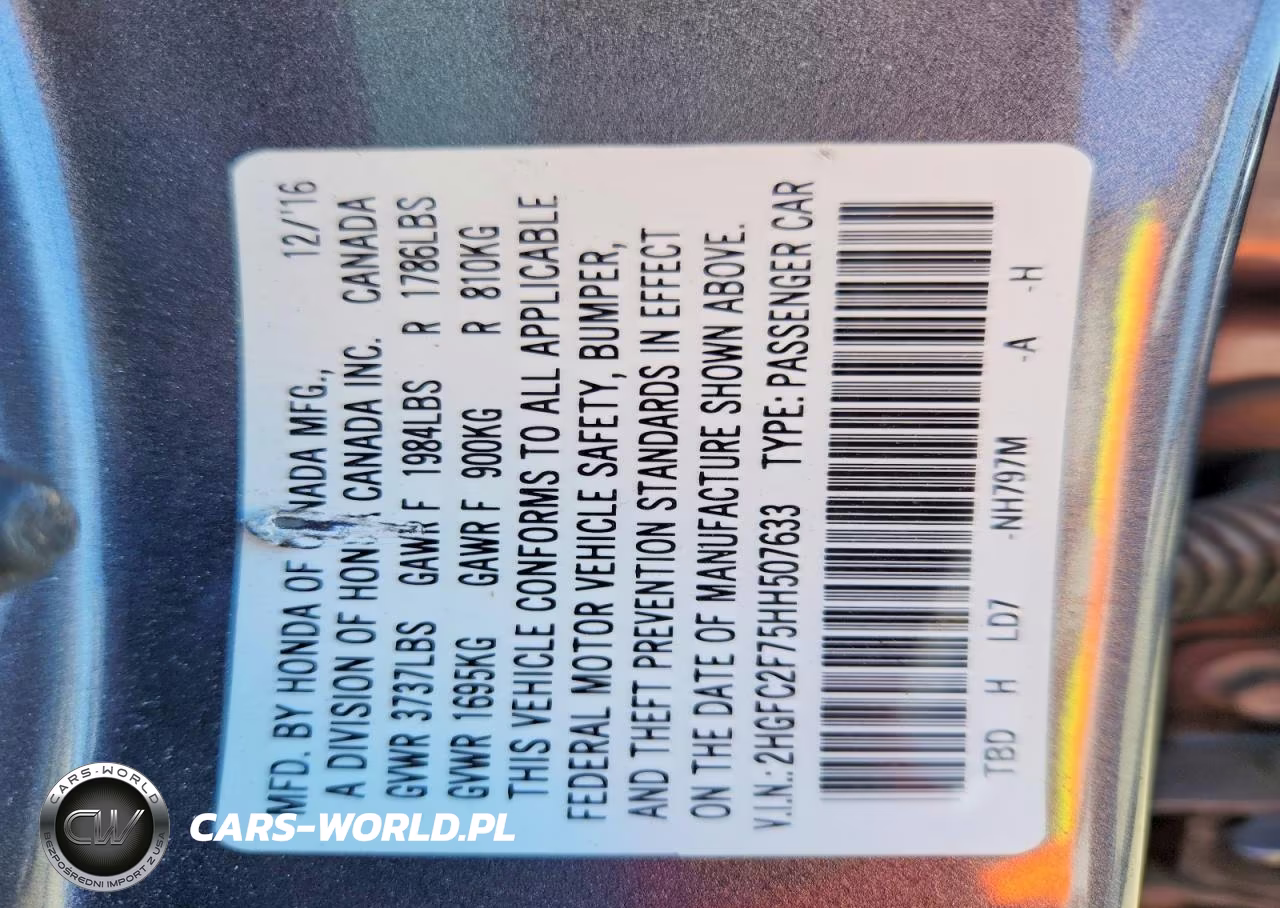 2017 Honda Civic Ex VIN:2HGFC2F75HH507633 - 12