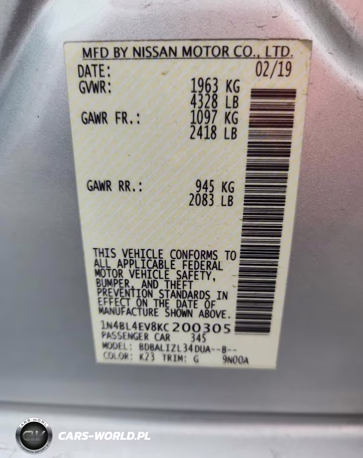 2019 Nissan Altima Sl VIN:1N4BL4EV8KC200305 - 12